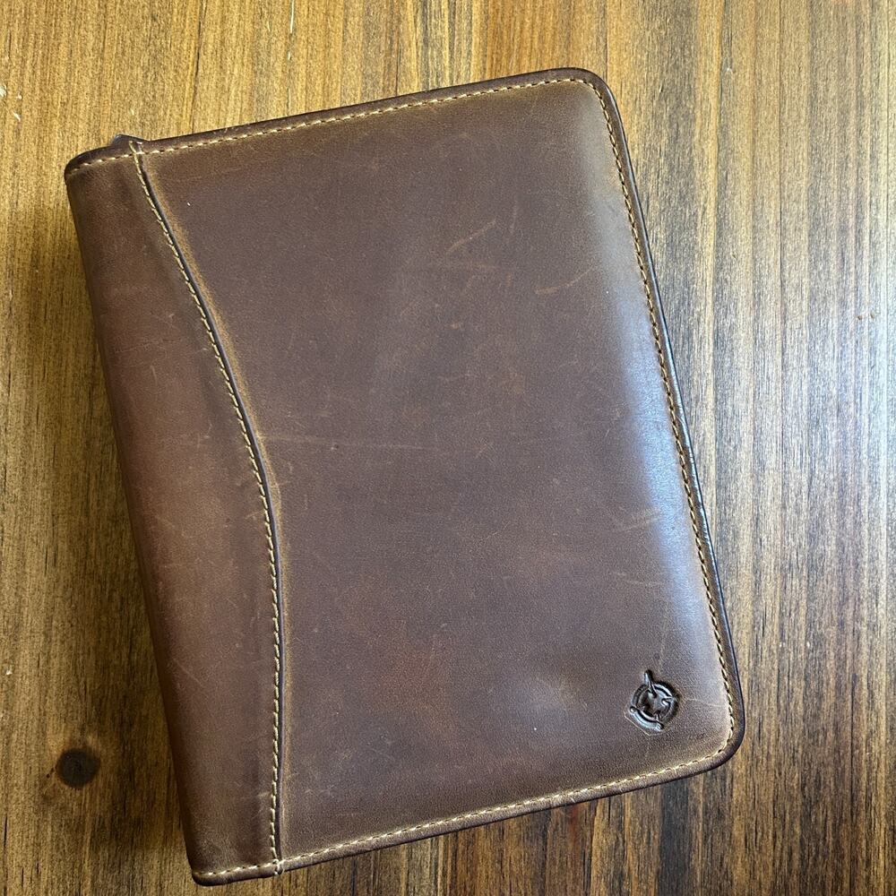 Franklin Covey 6 Ring Full Grain Leather Classic Brown Zip Planner 8" x 6" USA